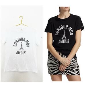 Cinq A Sept Bonjour Mon Amour Embellished Eiffel Tower Cotton T-Shirt Size Small